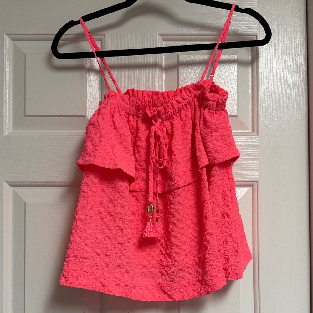 EUC Lilly Pulitzer Mays Ruffle Tassle Tank, Size XS, Hot Pink